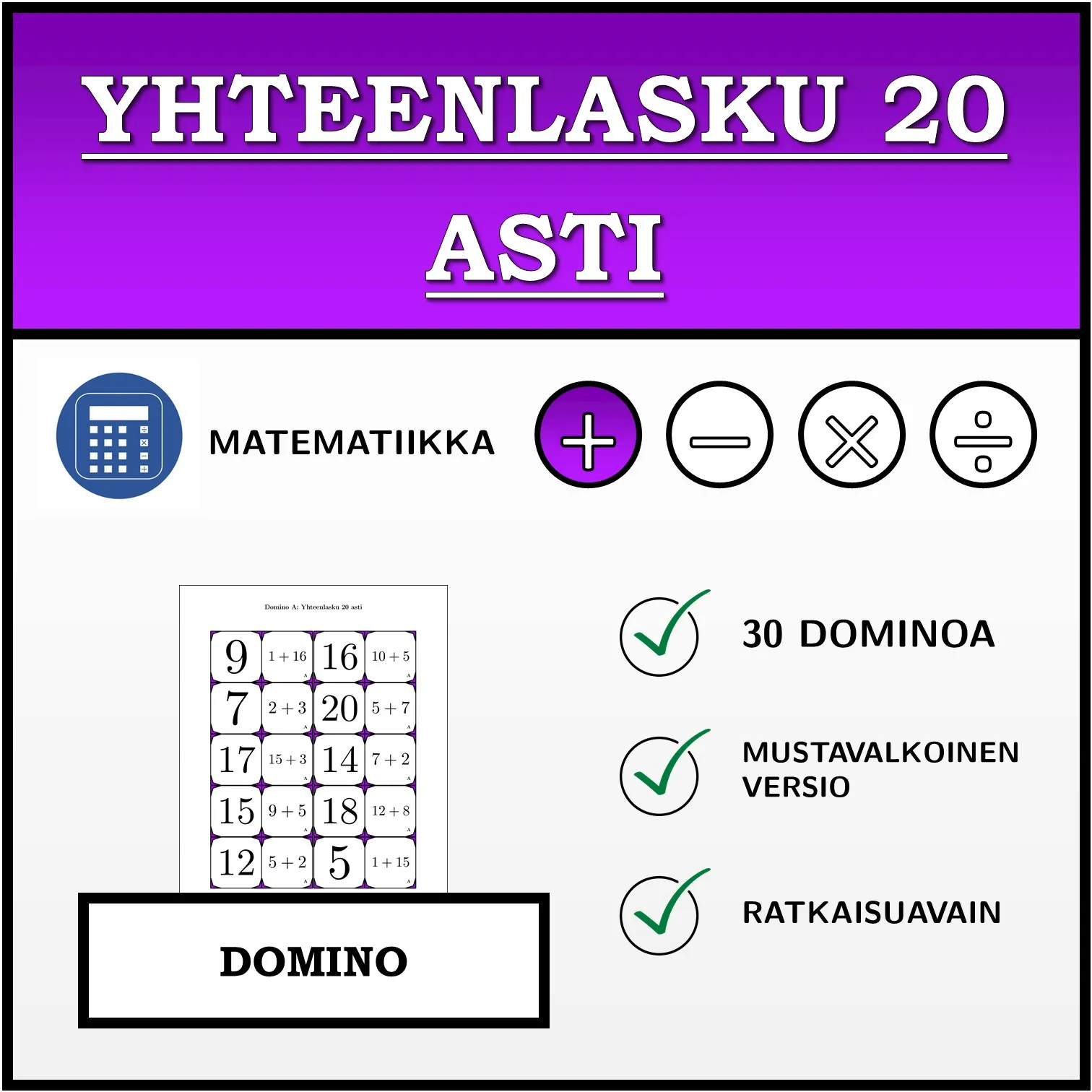 Domino: Yhteenlasku 20 asti