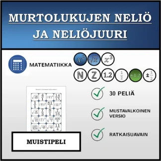 Muistipeli: Murtolukujen neliö ja neliöjuuri