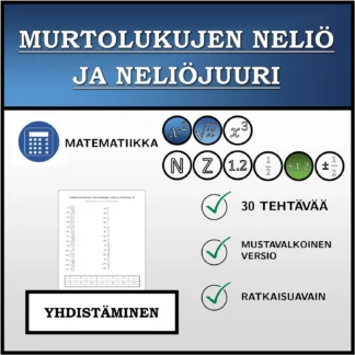 Yhdistämistehtävä: Murtolukujen neliö ja neliöjuuri