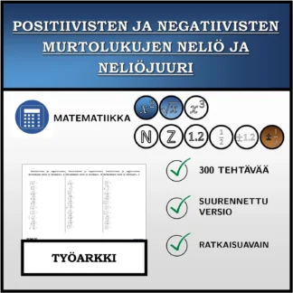 Työarkki: Positiivisten ja negatiivisten murtolukujen neliö ja neliöjuuri