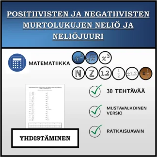 Yhdistämistehtävä: Positiivisten ja negatiivisten murtolukujen neliö ja neliöjuuri