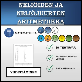 Yhdistämistehtävä: Neliöiden ja neliöjuurten aritmetiikka