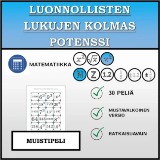 Muistipeli: Luonnollisten lukujen kolmas potenssi