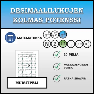 Muistipeli: Desimaalilukujen kolmas potenssi