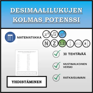 Yhdistämistehtävä: Desimaalilukujen kolmas potenssi
