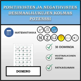 Domino: Positiivisten ja negatiivisten desimaalilukujen kolmas potenssi