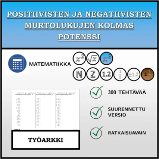 Työarkki: Positiivisten ja negatiivisten murtolukujen kolmas potenssi