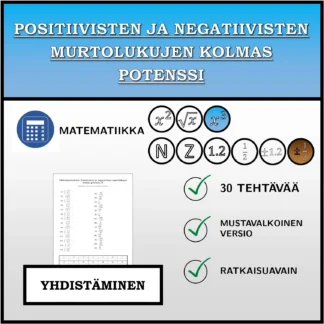 Yhdistämistehtävä: Positiivisten ja negatiivisten murtolukujen kolmas potenssi