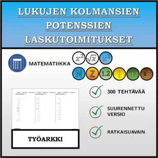 Työarkki: Lukujen kolmansien potenssien laskutoimitukset