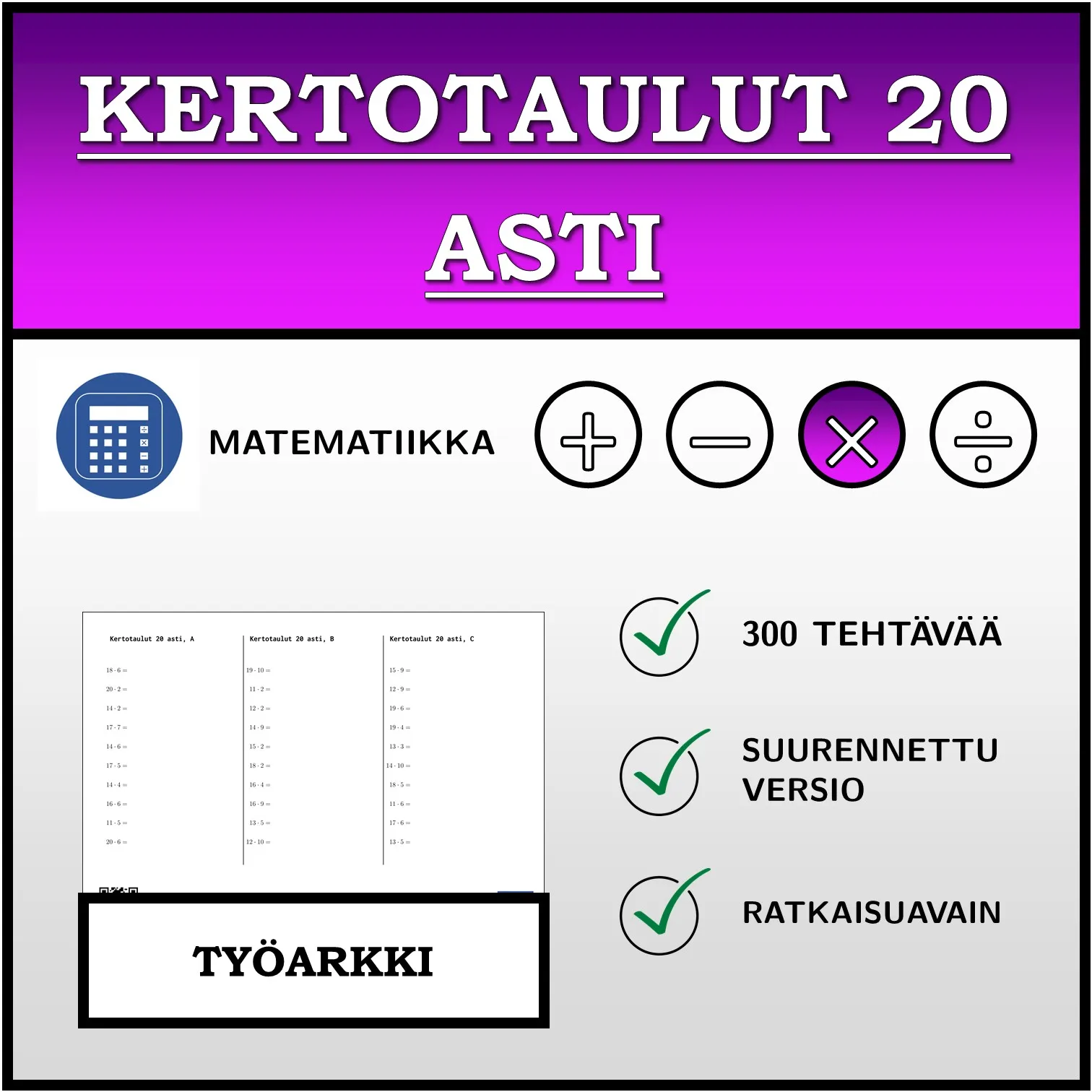 Työarkki: Kertotaulut 20 asti