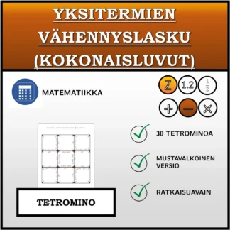 Tetromino: Yksitermien vähennyslasku (kokonaisluvut)