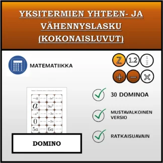 Domino: Yksitermien yhteen- ja vähennyslasku (kokonaisluvut)