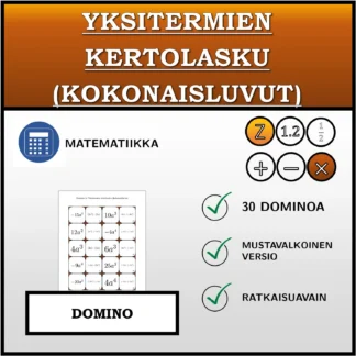 Domino: Yksitermien kertolasku (kokonaisluvut)