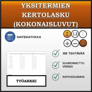 Työarkki: Yksitermien kertolasku (kokonaisluvut)