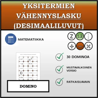 Domino: Yksitermien vähennyslasku (desimaaliluvut)