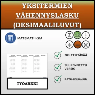 Työarkki: Yksitermien vähennyslasku (desimaaliluvut)