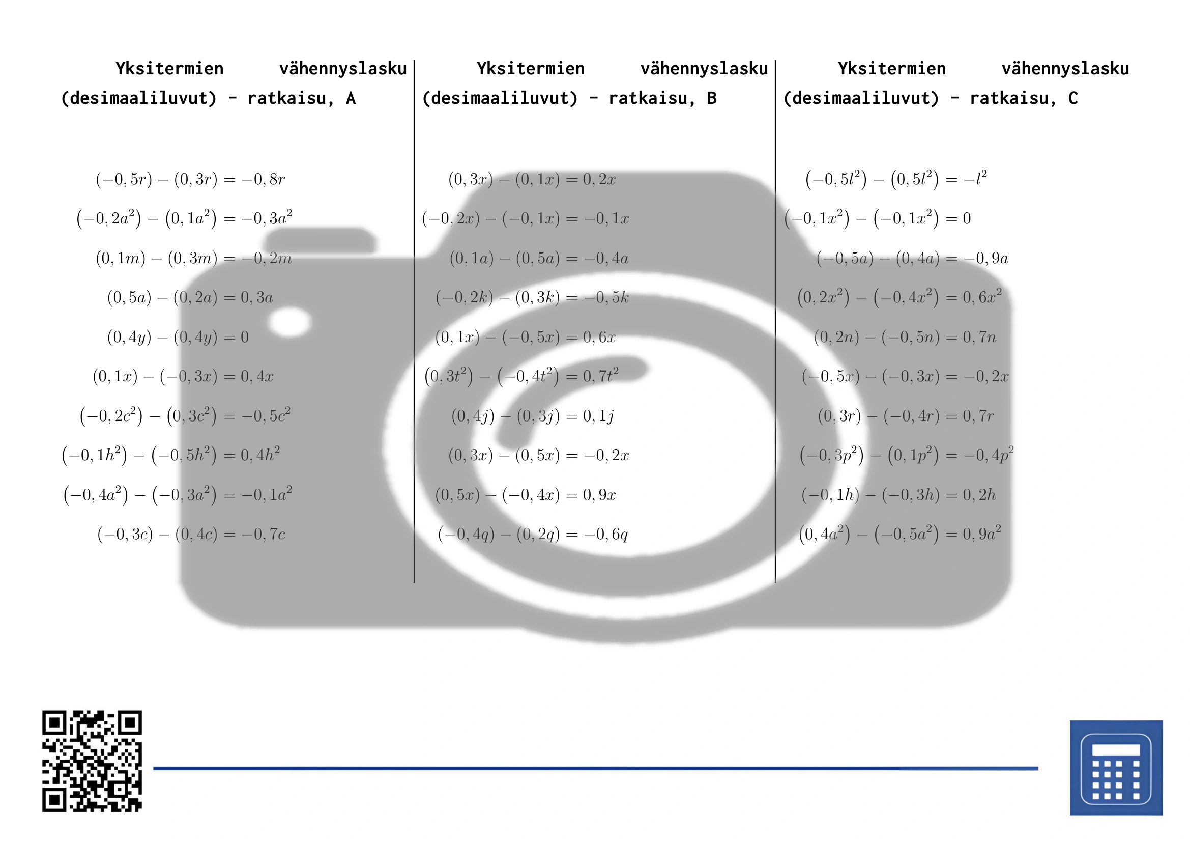 Työarkki: Yksitermien vähennyslasku (desimaaliluvut) - Image 4