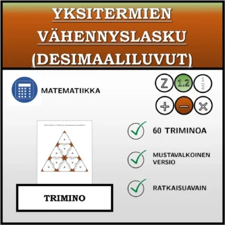 Trimino: Yksitermien vähennyslasku (desimaaliluvut)