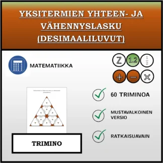 Trimino: Yksitermien yhteen- ja vähennyslasku (desimaaliluvut)
