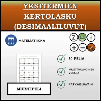 Muistipeli: Yksitermien kertolasku (desimaaliluvut)