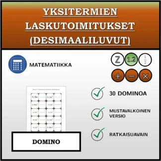 Domino: Yksitermien laskutoimitukset (desimaaliluvut)