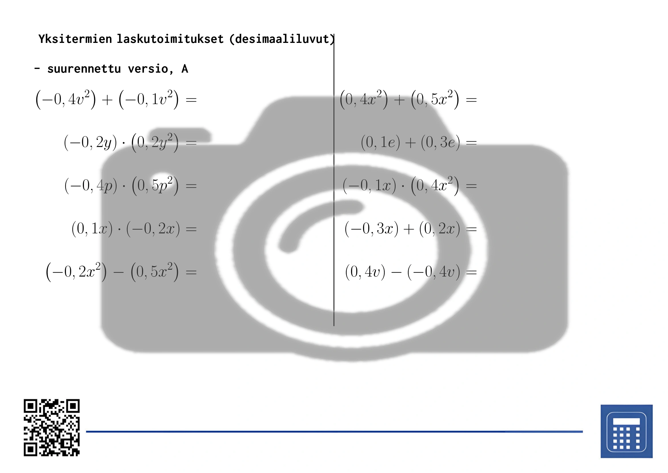 Työarkki: Yksitermien laskutoimitukset (desimaaliluvut) - Image 3