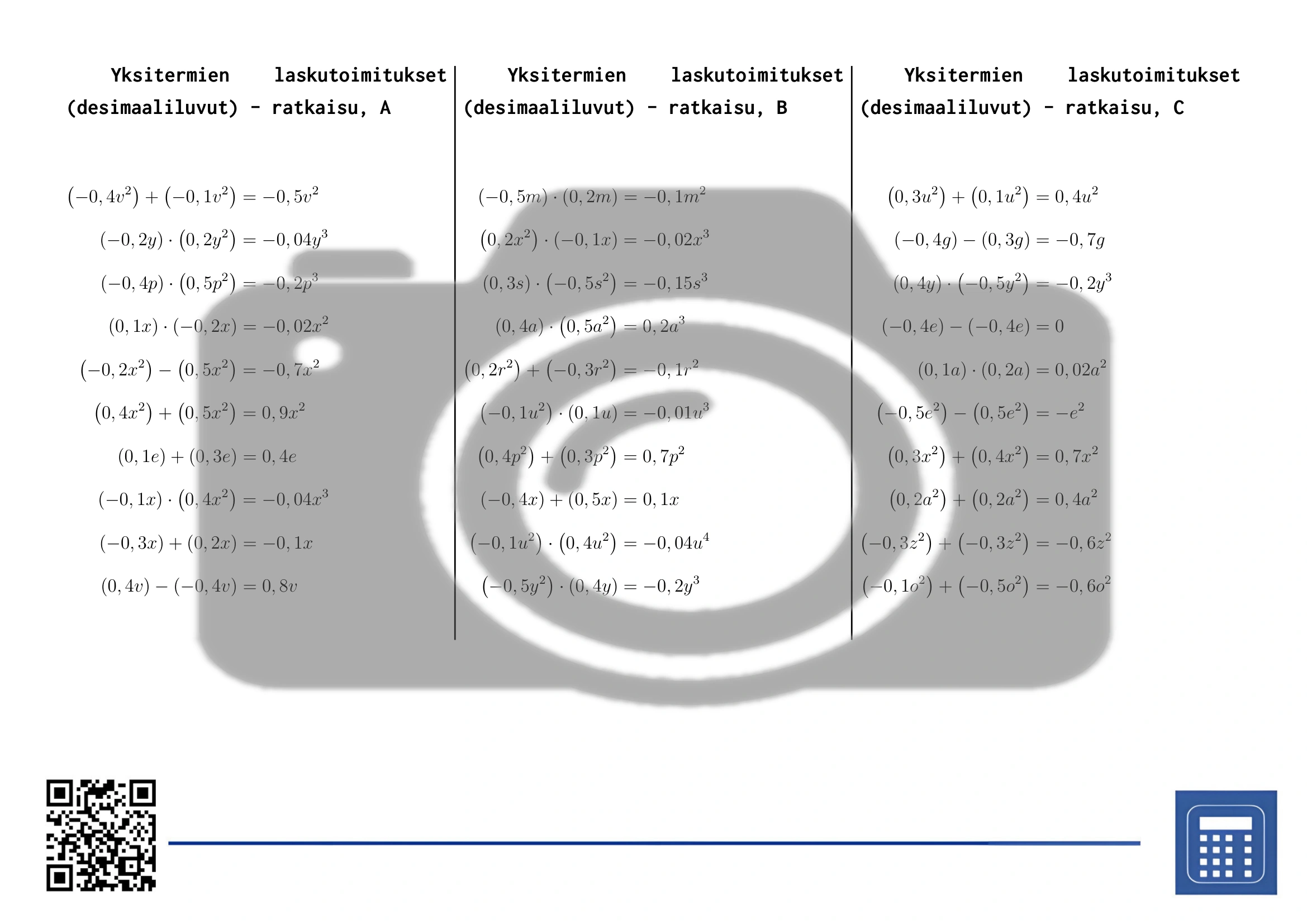 Työarkki: Yksitermien laskutoimitukset (desimaaliluvut) - Image 4