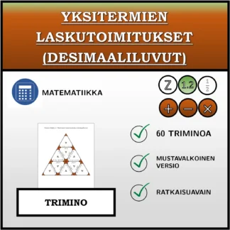 Trimino: Yksitermien laskutoimitukset (desimaaliluvut)