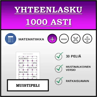 Muistipeli: Yhteenlasku 1000 asti