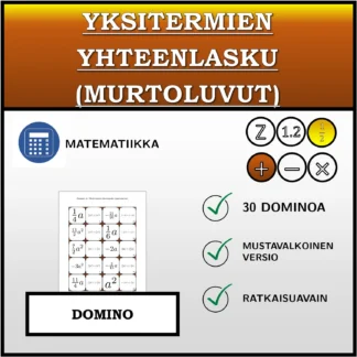 Domino: Yksitermien yhteenlasku (murtoluvut)
