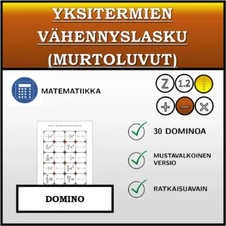 Domino: Yksitermien vähennyslasku (murtoluvut)