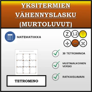 Tetromino: Yksitermien vähennyslasku (murtoluvut)