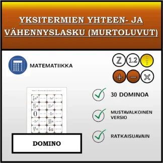 Domino: Yksitermien yhteen- ja vähennyslasku (murtoluvut)