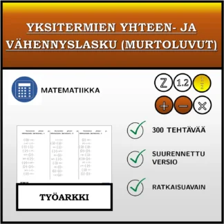 Työarkki: Yksitermien yhteen- ja vähennyslasku (murtoluvut)