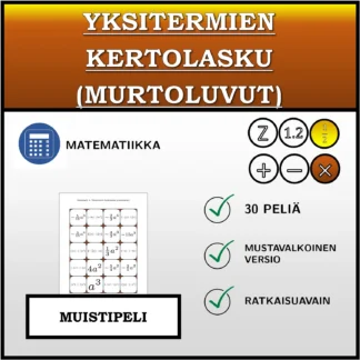 Muistipeli: Yksitermien kertolasku (murtoluvut)