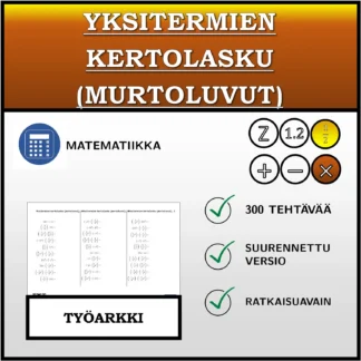 Työarkki: Yksitermien kertolasku (murtoluvut)