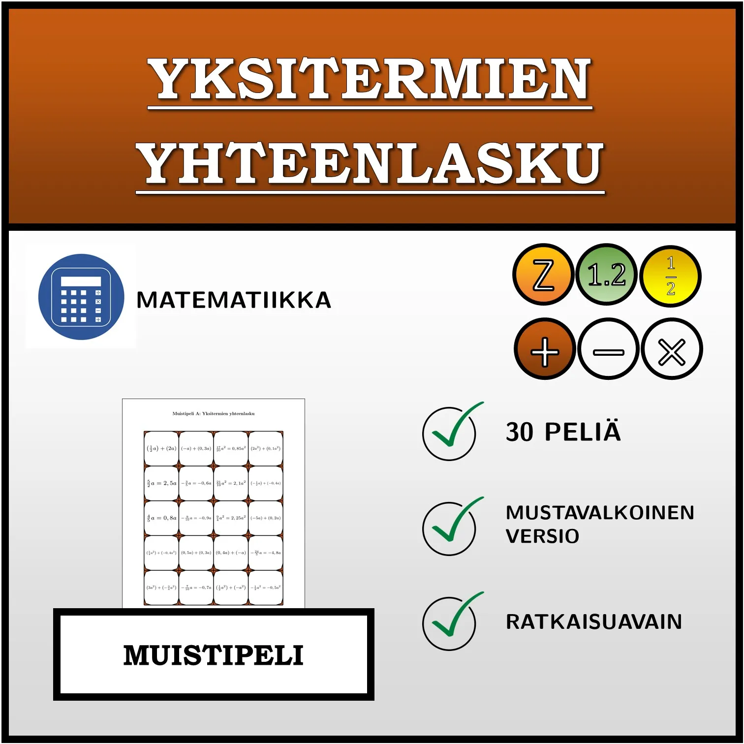 Muistipeli: Yksitermien yhteenlasku