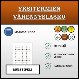 Muistipeli: Yksitermien vähennyslasku