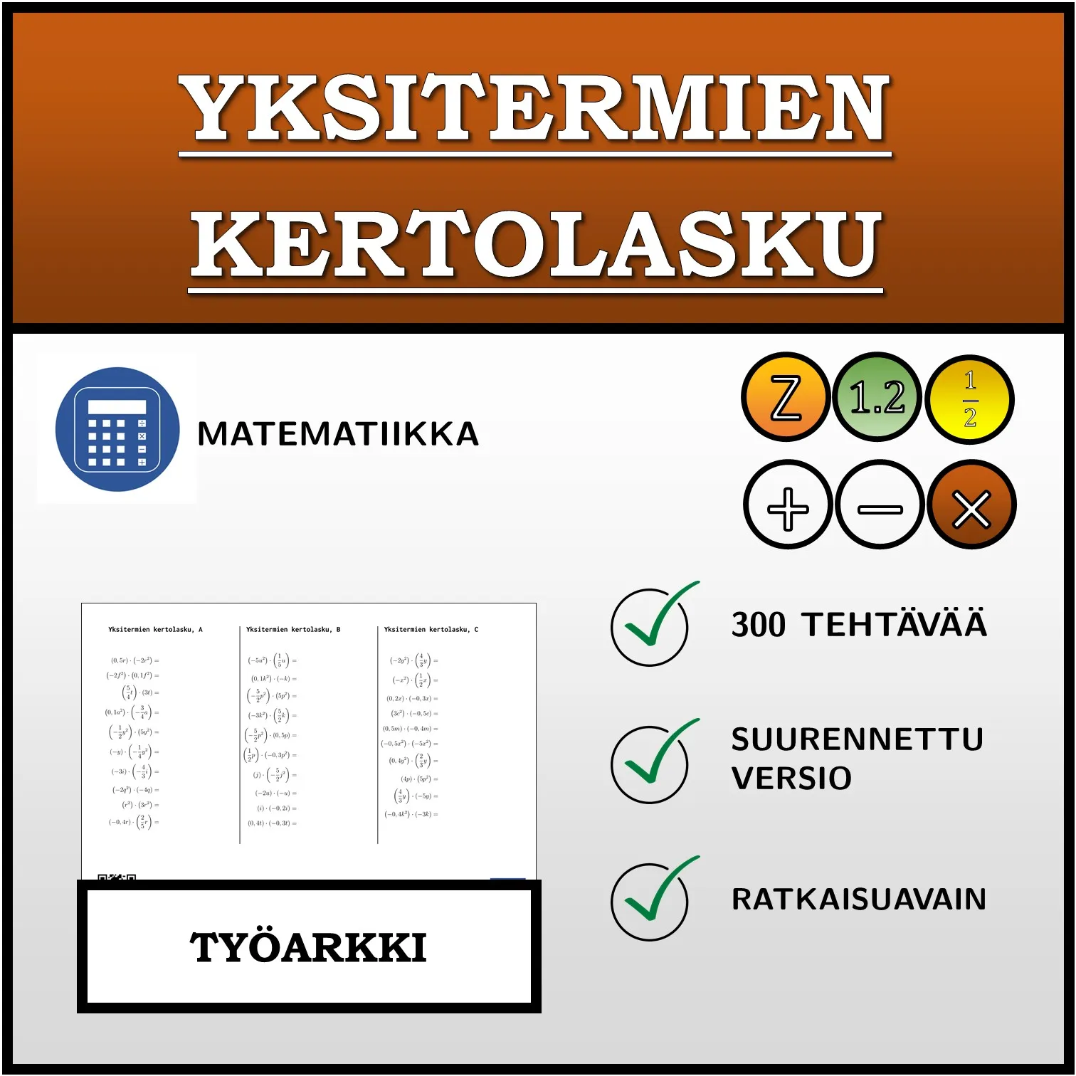 Työarkki: Yksitermien kertolasku