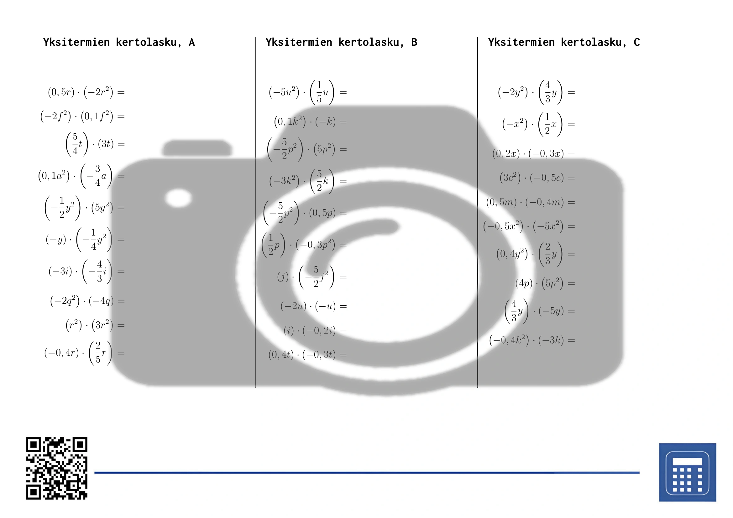 Työarkki: Yksitermien kertolasku - Image 2