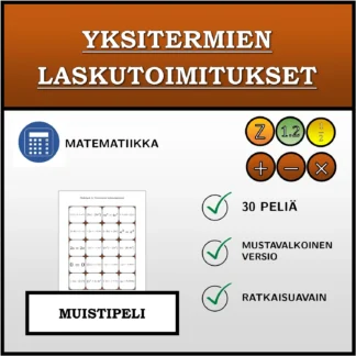 Muistipeli: Yksitermien laskutoimitukset