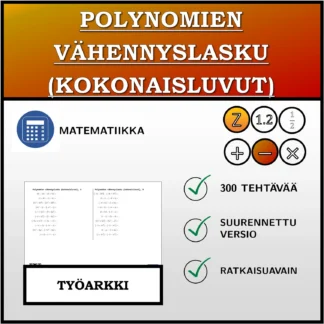 Työarkki: Polynomien vähennyslasku (kokonaisluvut)
