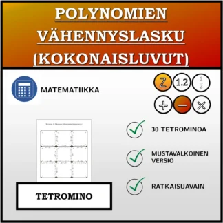 Tetromino: Polynomien vähennyslasku (kokonaisluvut)