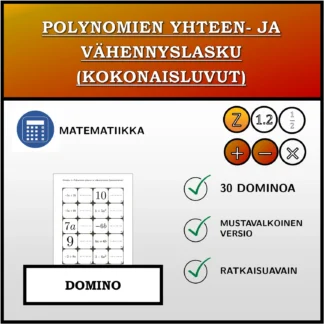 Domino: Polynomien yhteen- ja vähennyslasku (kokonaisluvut)