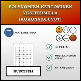 Muistipeli: Polynomien kertominen yksitermillä (kokonaisluvut)
