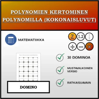 Domino: Polynomien kertominen polynomilla (kokonaisluvut)