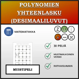 Muistipeli: Polynomien yhteenlasku (desimaaliluvut)