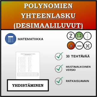 Yhdistämistehtävä: Polynomien yhteenlasku (desimaaliluvut)