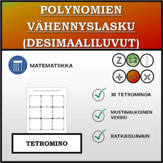 Tetromino: Polynomien vähennyslasku (desimaaliluvut)