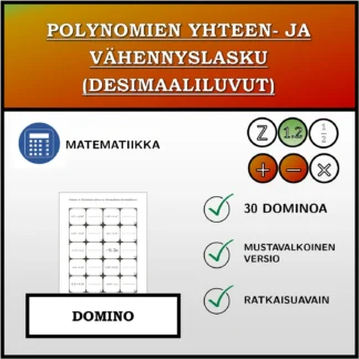 Domino: Polynomien yhteen- ja vähennyslasku (desimaaliluvut)